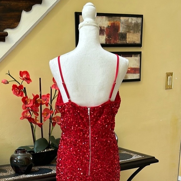 Women’s Red Sequin Thigh Slit Sleeveless Spaghetti Strap Cocktail Party Dress XL - Picture 12 of 14